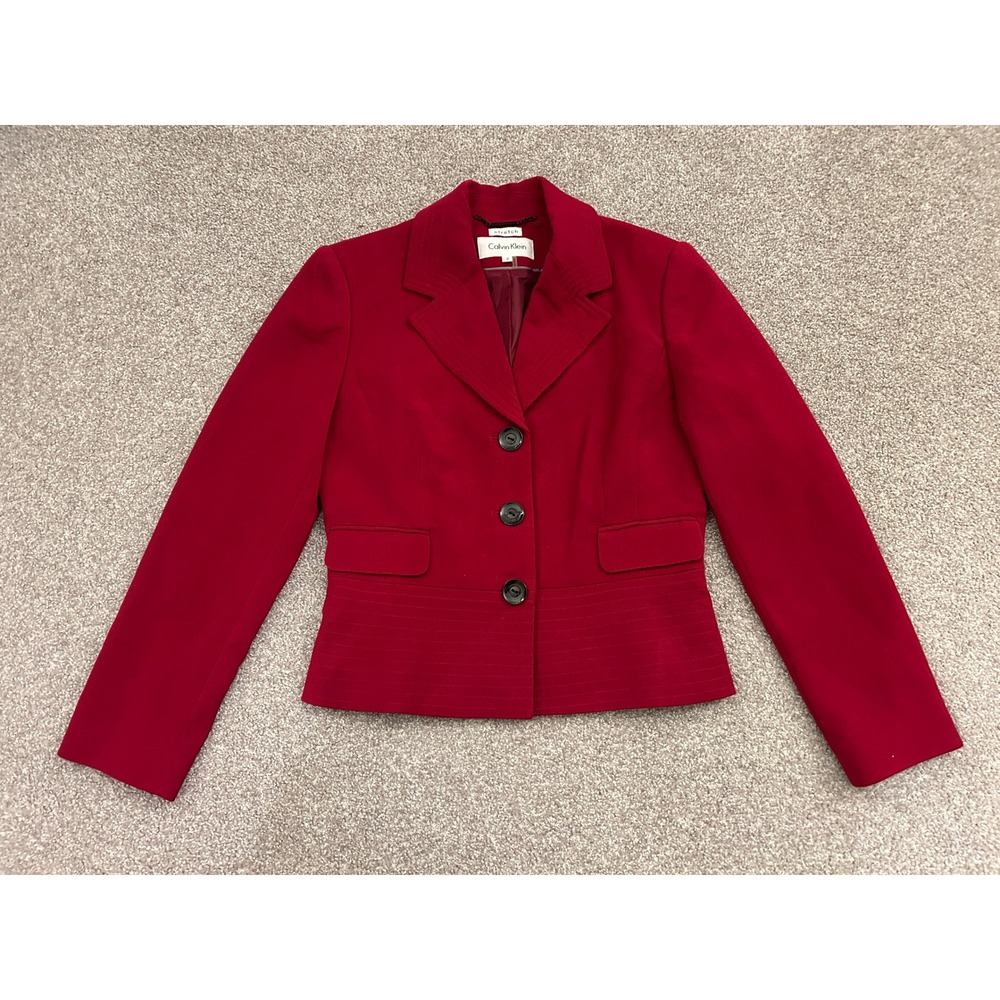 Calvin Klein Blazer Womens 2 Red Excellent Stretch 3-Button Structured Jacket